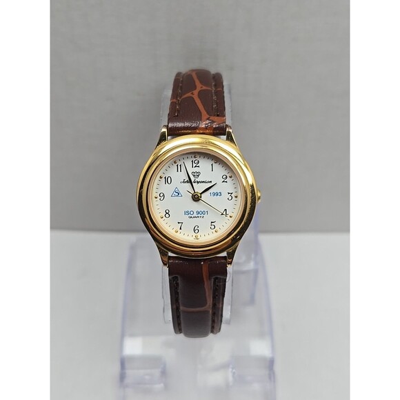 Jules Jurgensen ISO 9001 Quartz 1993 Gold Tone Watch New Battery Leather Band - Picture 1 of 12